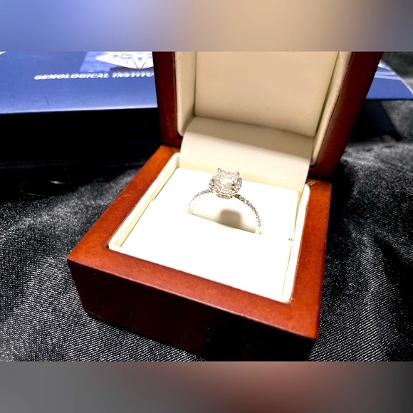 Diamond 2CTW Genuine Cushion Cut Halo White Gold Ring Certified GIA Authentic - Picture 11 of 16